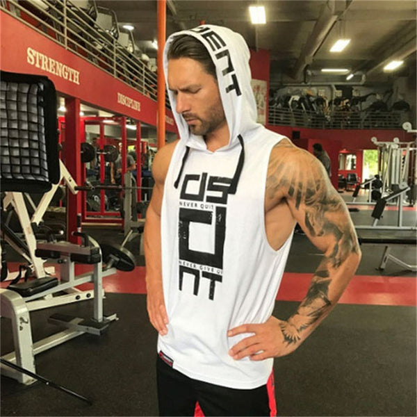 Mens Fitness Hoodies Sleeveless Hoodie
